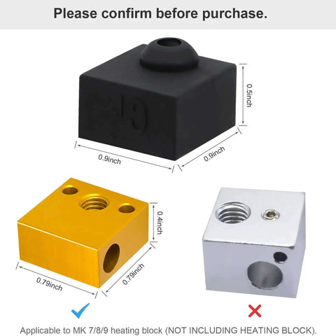 Silicone Sock For Hotend 6 Pack Heat Block Cover For 3D Printer Fits Ender 3 Pro V2 Ender 5 Plus shown with measurements.