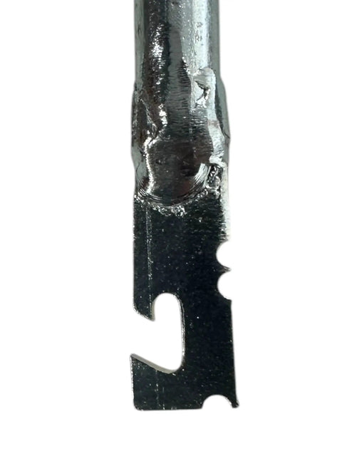 Close-up of Exhaust Spring Removal Tool For Snowmobiles And Motorcycles Pull Push Twist showing metal hook end.