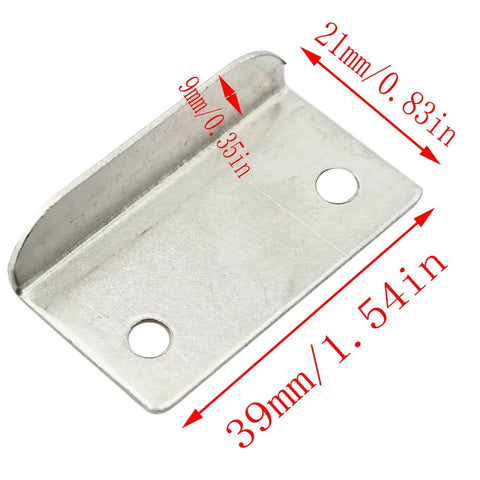 Angled Drawer Lock Strike Plate 21x39x9mm shown from side with measurements, part of 10 Pack for cabinets and kitchen drawers