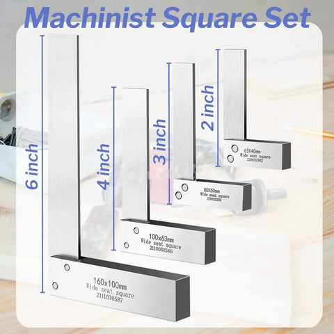 Machinist Square Set 2 3 4 6 Inch High Precision Steel Angle Ruler With Wide Base For Engineers And Woodworking Pros
