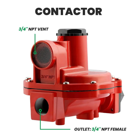 One Stage Propane Regulator For LP Gas Equipment With Back Mount Watflow Quality, 3/4 Inch NPT Vent and Outlet, red body