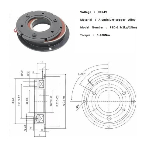Electromagnetic brake FBD-2.5, 2 kg/20 Nm, DC24V, 20W, round flange mounting