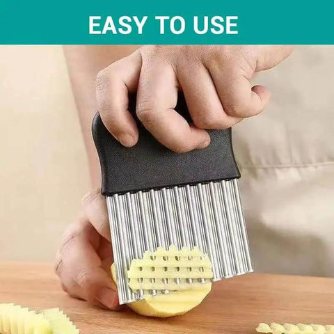 Crinkle Cutter Knife For Waffle Fries And Veggies Large Stainless Steel Potato Cutter With Plastic Handle Wavy Slicer Chopper