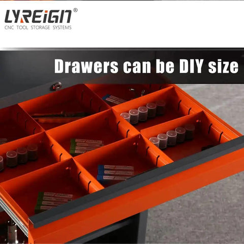 Removable CNC Tool Rack Cart With Dual Layer Steel Side Mount Storage showing customizable drawers
