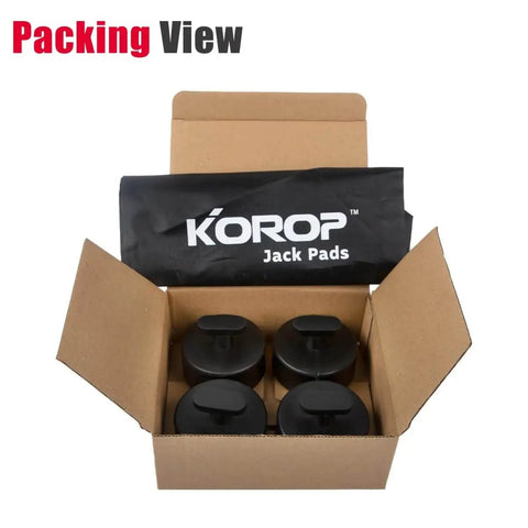 Rubber Jack Pad Set For Corvette C5 C6 C7 C8 With 4 Piece Set And Storage Bag in open box showing pads and bag