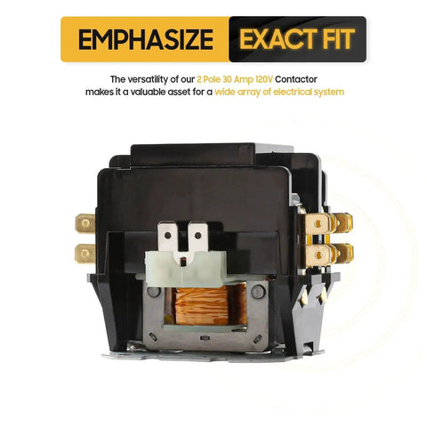 Heavy Duty 2 Pole 30A AC Contactor for HVAC and Refrigeration, 120V Coil, ideal motor control solution with durable housing