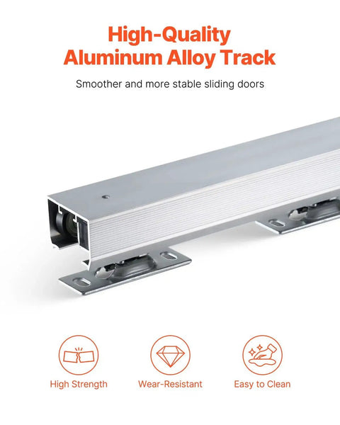 High-quality Sliding Pocket Door Hardware Track Kit With 5.73 Ft Heavy Duty Commercial Grade Track Set, aluminum, shown side view