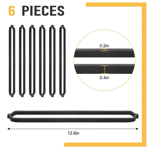 Food Sealer Gasket For Vacuum Sealer Machine Foam Saver Rubber Must Have Replacement Seals For GERYON E2900 E2901 Series Upper And Lower Seal Replacement Parts 6 Pack, showing six black foam gaskets with measurements