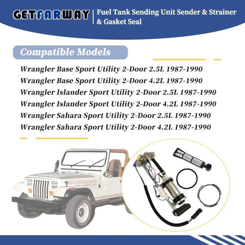 Fuel Tank Sending Unit With Strainer, Gasket Seal And Pump Replacement For Jeep Wrangler YJ 1987 1988 1989 1990 Models