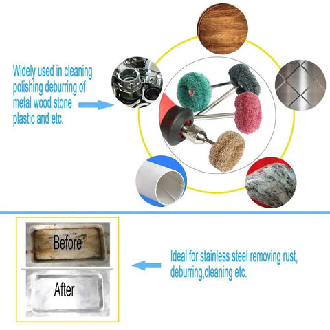 50 Piece Pro Grade Abrasive Buffing Polishing Wheel Set For Rotary Tools With 3mm Mandrel Non Woven Scouring Pads And Brush Kit Grit 800 For Rust Removal And Deburring On Metal Surfaces
