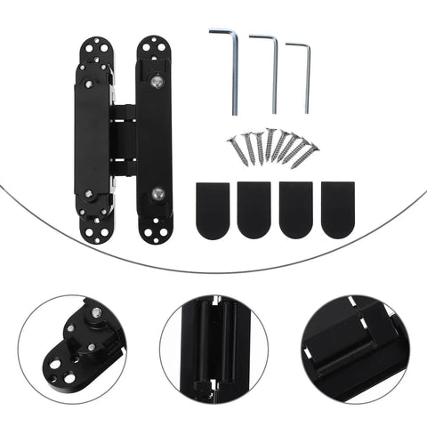 Beefy Heavy Duty Concealed Door Hinge For Wood Doors Adjustable Multi Directional Invisible Cross Hinge 180 Degree Swing Load Bearing 40kg Metal Hinge For Home Interiors with screws and tools set.