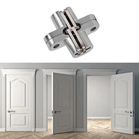 Cross Hinge 180 Degree Invisible Folding Door Hinge for Cabinets and Sliding Doors Zinc Alloy Heavy Duty 10kg capacity, shown installed