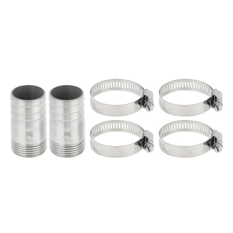 304 Stainless Steel Hose Barb Fittings I Shaped Male Thread Connector 1.3 Inch Outer Diameter 1 Inch BSPT with clamps, silver tone