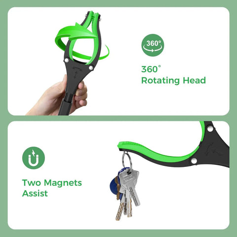 51 Inch Extra Long Grabber Reacher Tool With Foldable Design, Magnetic Tip, 360 Degree Rotating Anti Slip Claw for holding keys