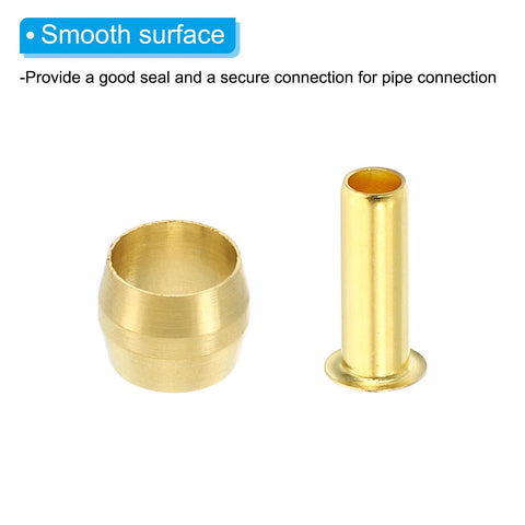 Brass compression ferrule and brass insert sleeve for 1/4 in OD hose, gold finish.
