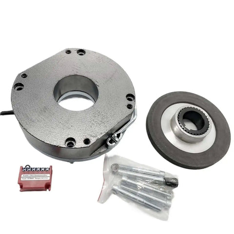 Beefy Electromagnetic Induction Brake For Industrial Equipment With Disc Brake System Rugged Heavy Duty Performance Smooth Stopping Reliable Power Hold Maintenance Free Design One Color Finish