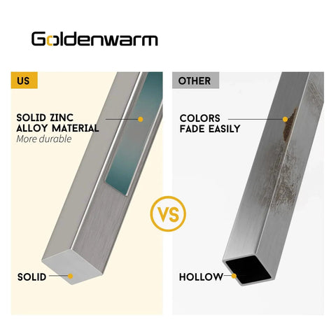 Comparison of Six Pack Gold Cabinet Handles And Drawer Pulls Set showing solid zinc alloy vs hollow fading material