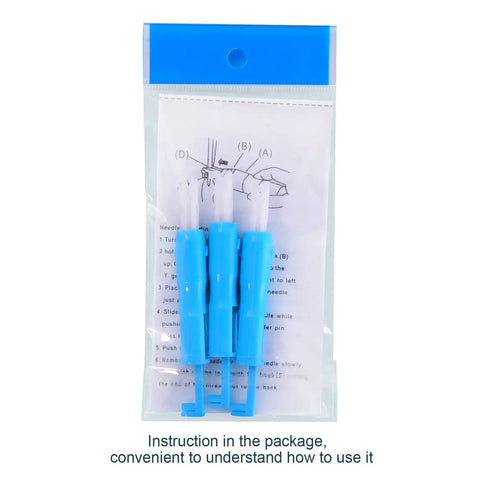 Automatic Needle Threader For Sewing Machines 6 Pack Blue And White Hicarer Needle Inserter Tools in package with instructions visible