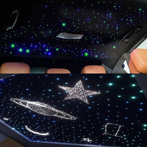 Dual Port Fiber Optic Light Kit For Cars And Homes With RGBW Sound Activated Heads, 600 fibers, installed star ceiling view