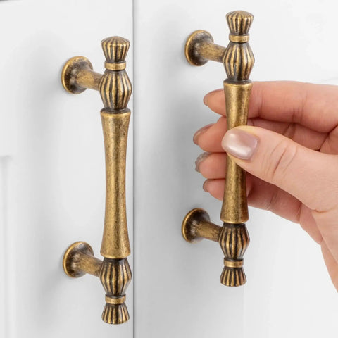 Installing 10 Pack 3 Inch Hole Centers Antique Brass Cabinet Pulls Vintage Brass Cabinet Hardware on white cabinet doors
