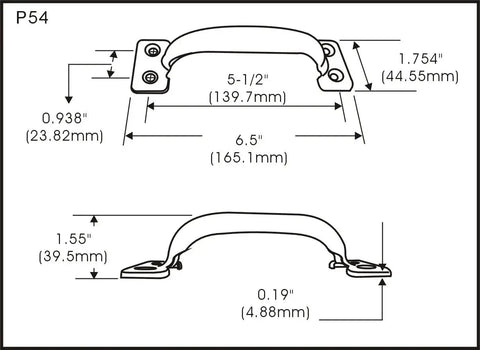 Technical diagram of Stainless Steel Door Pull Handle 6-1/2 Inches Polished Finish For Exterior Doors with mounting dimensions.