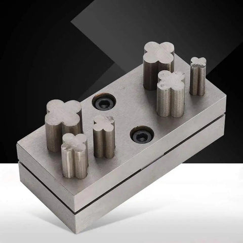 Pro Grade Disc Cutter Set For Jewelry Making With Clover Punches on steel base, multi-size earring die punch tool kit visible.