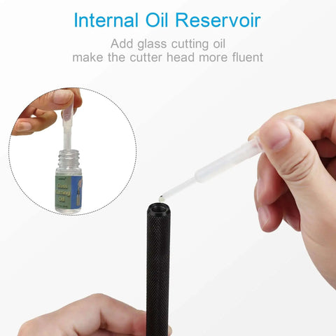 Glass Cutter 2mm to 20mm Pencil Style Oil Feed With Carbide Tip showing internal oil reservoir being filled with oil