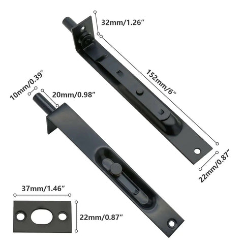 Stainless Steel Door Flush Bolt Latch 6 Inch L Type Lever Action Concealed Slide Lock Bolt Black Finish dimensions