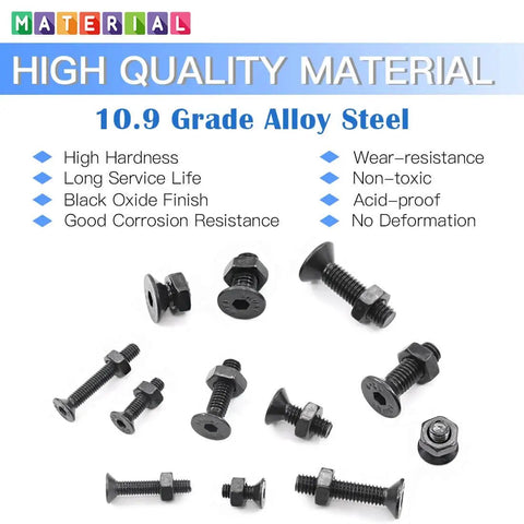 510 Piece Metric M3 M4 M5 Alloy Steel Socket Cap Screws And Nuts Kit with Hex Head Bolts and Black Oxide Finish