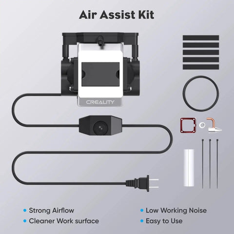 Air Assist For Laser Cutter And Engraver, 22 Liters Per Minute Air Output kit with components laid out, including tubing and connectors.