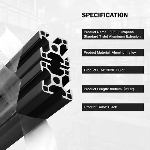 3030 Aluminum Extrusion T Slot Black 800mm 4 Pack European Standard 30x30 Aluminum Profile for DIY CNC Robotics