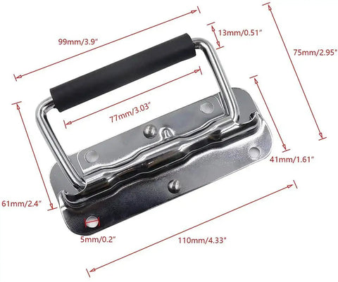 4.33 Inch Spring Loaded Handle Stainless Steel Heavy Duty Handle For Toolbox Chest Case With Rubber Grip Surface Mounted