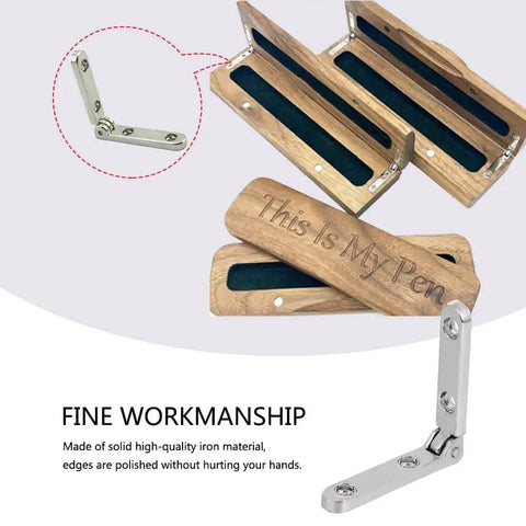10 Pack 90 Degree Hinges For Wooden Boxes Jewelry Boxes Chest And Gift Boxes Silver Finish With Screws Rddconkit Durable Zinc Alloy Cabinet Hardware For DIY Crafts And Jewelry Box Projects, showing wooden boxes with silver 90-degree hinges.