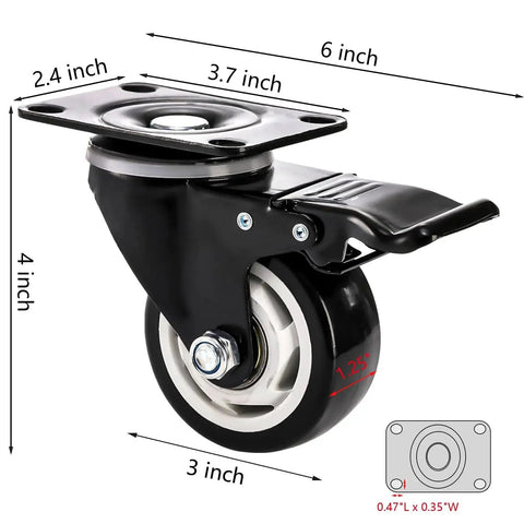 8 Pack 3 Inch Caster Wheels With Safety Brake Heavy Duty Swivel Plate Casters 360 Degree Rotating No Noise Wheel