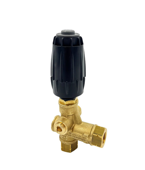 Annovi Reverberi VRT3-310 unloader valve, brass body with black plastic adjustment knob, 4500 PSI, 10.5 GPM