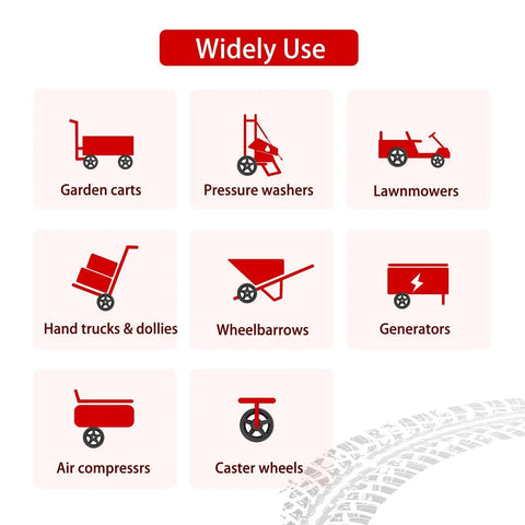 Illustration of various tools using 8 Inch Lawn Mower Wheel Kit For Push Mower Set Of 2 With Bolts And Nuts Bore Half Inch Spoke Hole