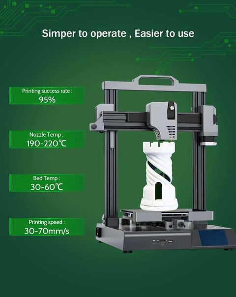 3D printer displaying Glow In The Dark Green PLA Filament 1.75mm 1kg For 3D Printing Luminous Filament with settings