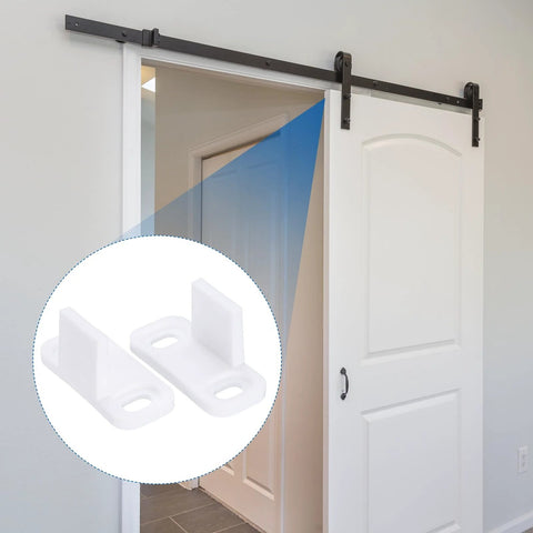 Two Pack Barn Door Floor Guides Made Of Pom Flat Bottom Track Stopper For Smooth Sliding Non Slotted Floor Guide For Bypass Closet Pocket Doors White Finish Durable Construction Diy Friendly Install And Universal Fit