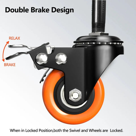 Heavy Duty 2 Inch Stem Caster Wheels Set Of 4 With Safety Locking Swivels 600 Lb Capacity Three Eighths By Sixteen UNC Threaded Stem