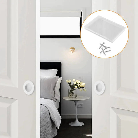 Bedroom view with 4 Pack White Round Recessed Cabinet Handles 65mm Stainless Steel Sliding Door Pulls and included mounting screws