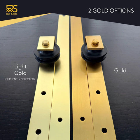All In One Adjustable Gold Barn Door Hardware Kit For A 6 Foot 7 Inch Track Modern Sliding Door System Light Gold Finish
