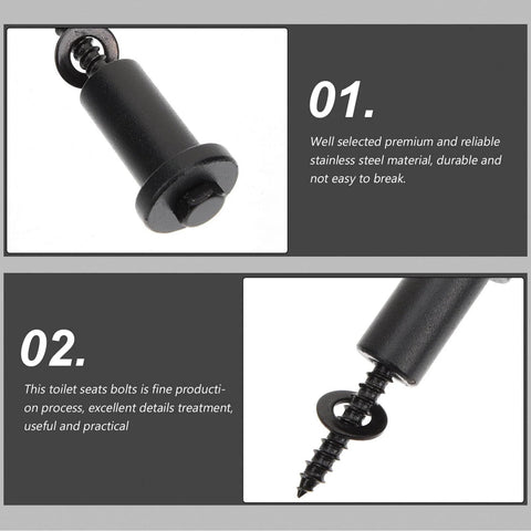 Close-up of stainless steel bolts used for toilet seats, featuring detailed craftsmanship and robust design.