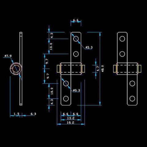 Technical drawing of Friction Hinge With 0.1Nm Torque Iron Nickel Plated Silver Tone Positioning Hinge, dimensions in millimeters.