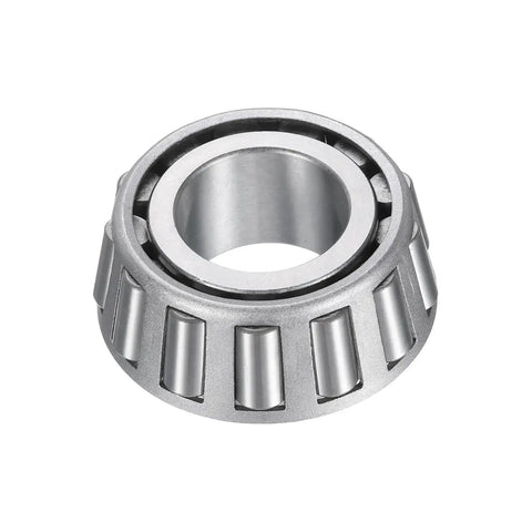 High load chrome steel tapered roller bearing cone and cup set, front view, showing smooth operation for heavy duty use, ABEC 3 precision.