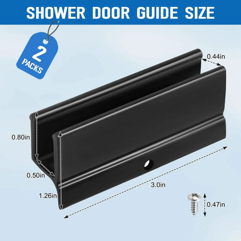 Sliding Shower Door Bottom Guide For Glass Doors Up To Half Inch Wide Plastic Track Guide Measuring Half Inch Wide By Three Inches Long Replacement Parts For Sliding Shower Doors Durable Track Guide Kit Includes 2 Pieces with one screw.