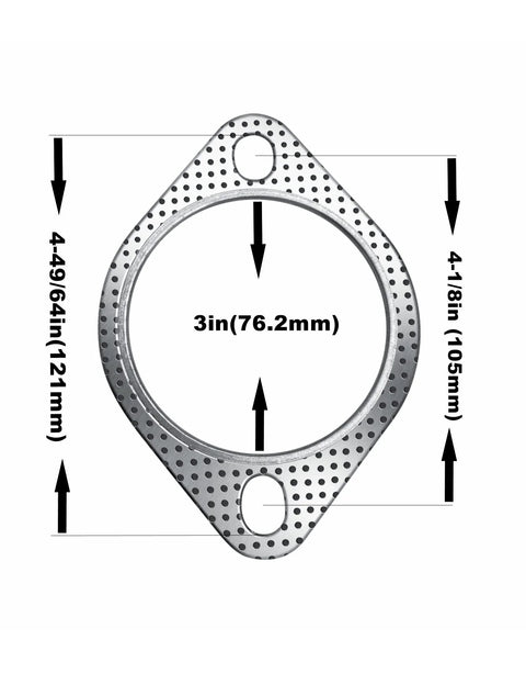 Strongthium 3-inch exhaust gasket for 2-bolt muffler flange; high-temperature metal seal for exhaust manifold