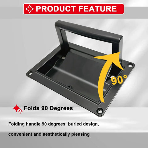 Recessed Door Pull Handles Set Of 2 In Black Zinc Alloy Folding Flush Lift Ring Design 5.1 by 3.6 inches showing folded handle at 90 degrees