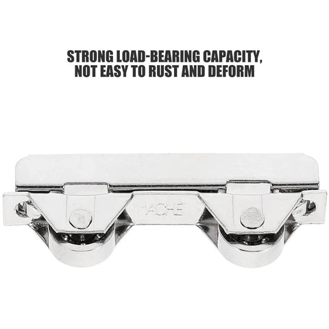 Showcase Window Roller Set with 7.0mm Stainless Steel Pulley Clamp, dual wheel view, durable for 5-6mm glass doors.