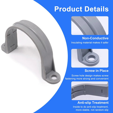 BENLIUDH 2-Inch PVC pipe strap clamp, grey plastic conduit support with two mounting holes
