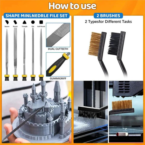 Ultimate 50 Piece 3D Printer Tool Kit Set for All FDM and SLA Printers With Nozzle Cleaning Kit, Scraper, Deburring Tools demonstrated